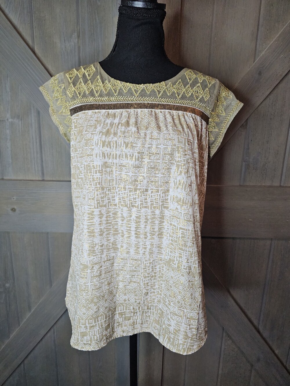 Chico's Geometric Print Short Sleeve Blouse sz Medium